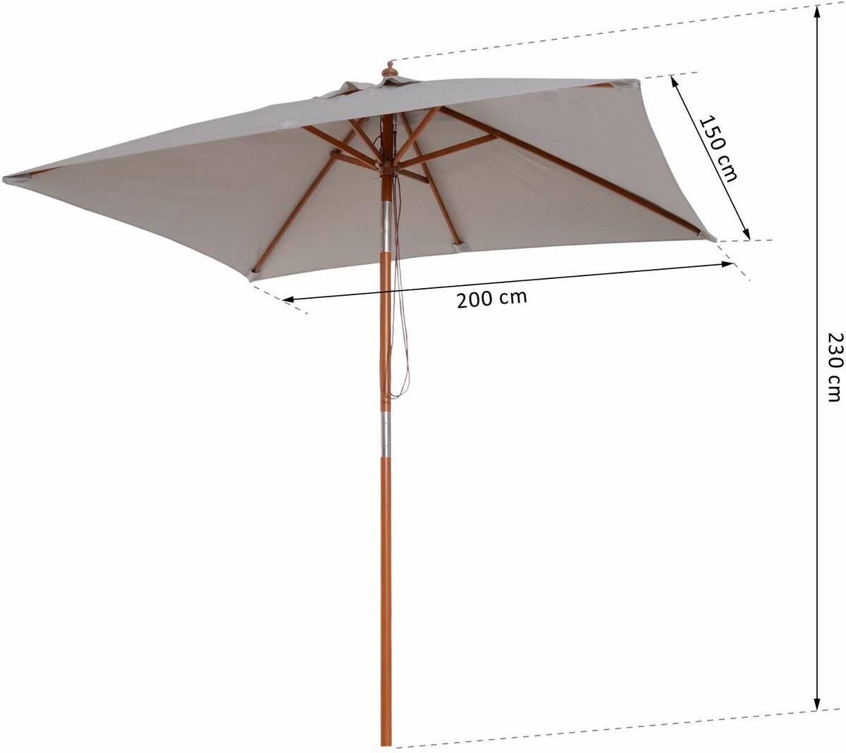 Outsunny Sonnenschirm grau Holz B/H/L: ca. 150x230x200 cm
