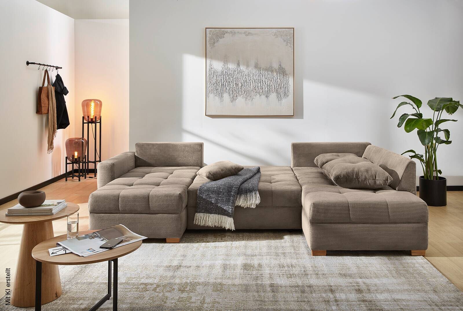 Wohnlandschaft taupe Microfaser B/H/T: ca. 313x92x200 cm