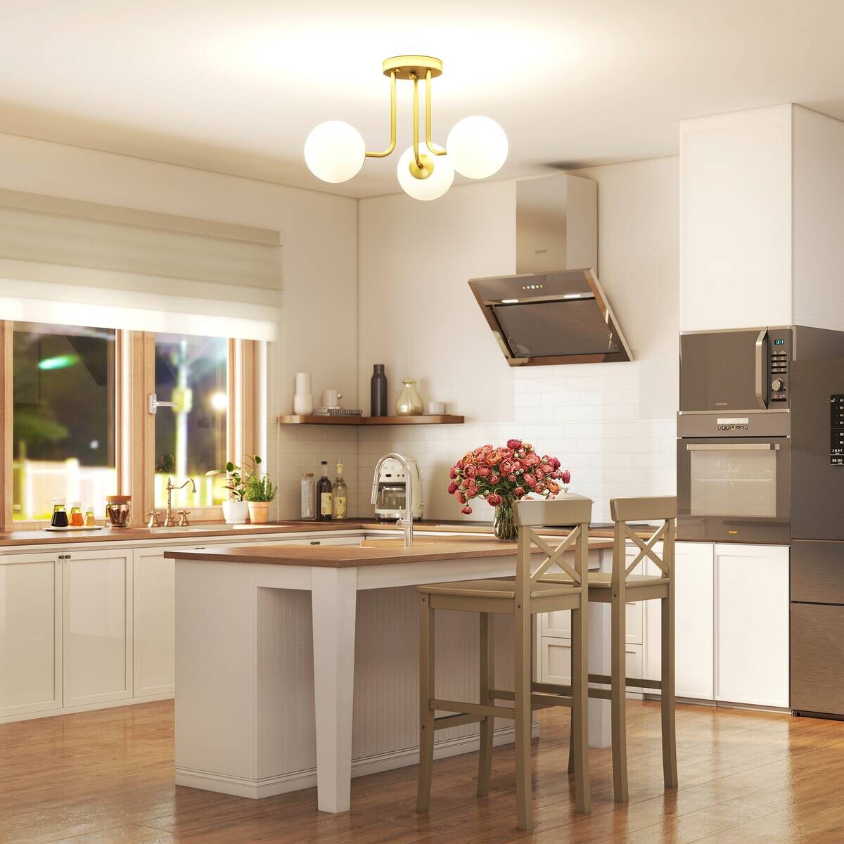 HOMCOM Deckenleuchte gold Metall Kunststoff B/H/L: ca. 42x26,5x42 cm G9 3 Brennstellen