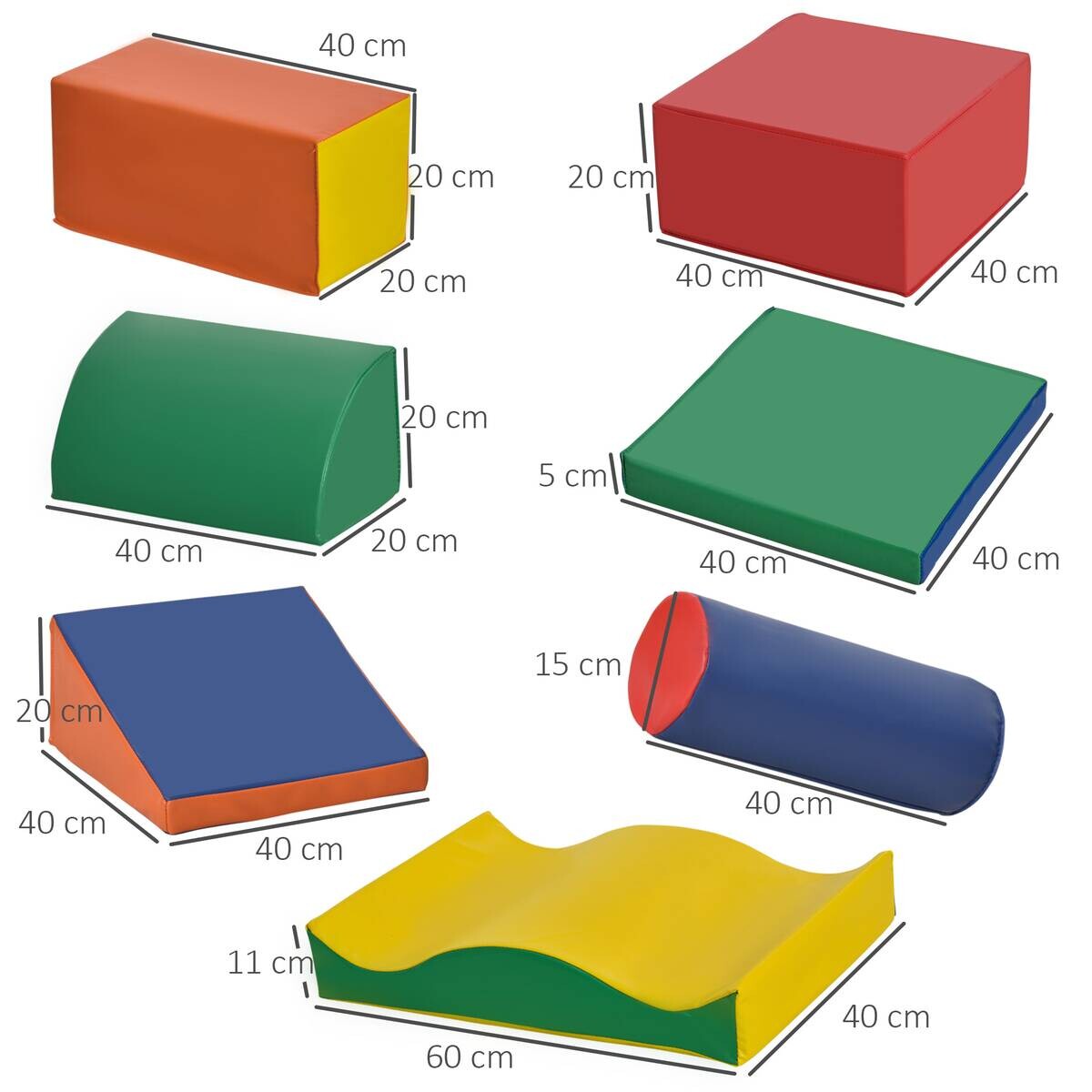 HOMCOM Kinder Softbausteine 7-tlg. B/H/L: ca. 40x60x11 cm