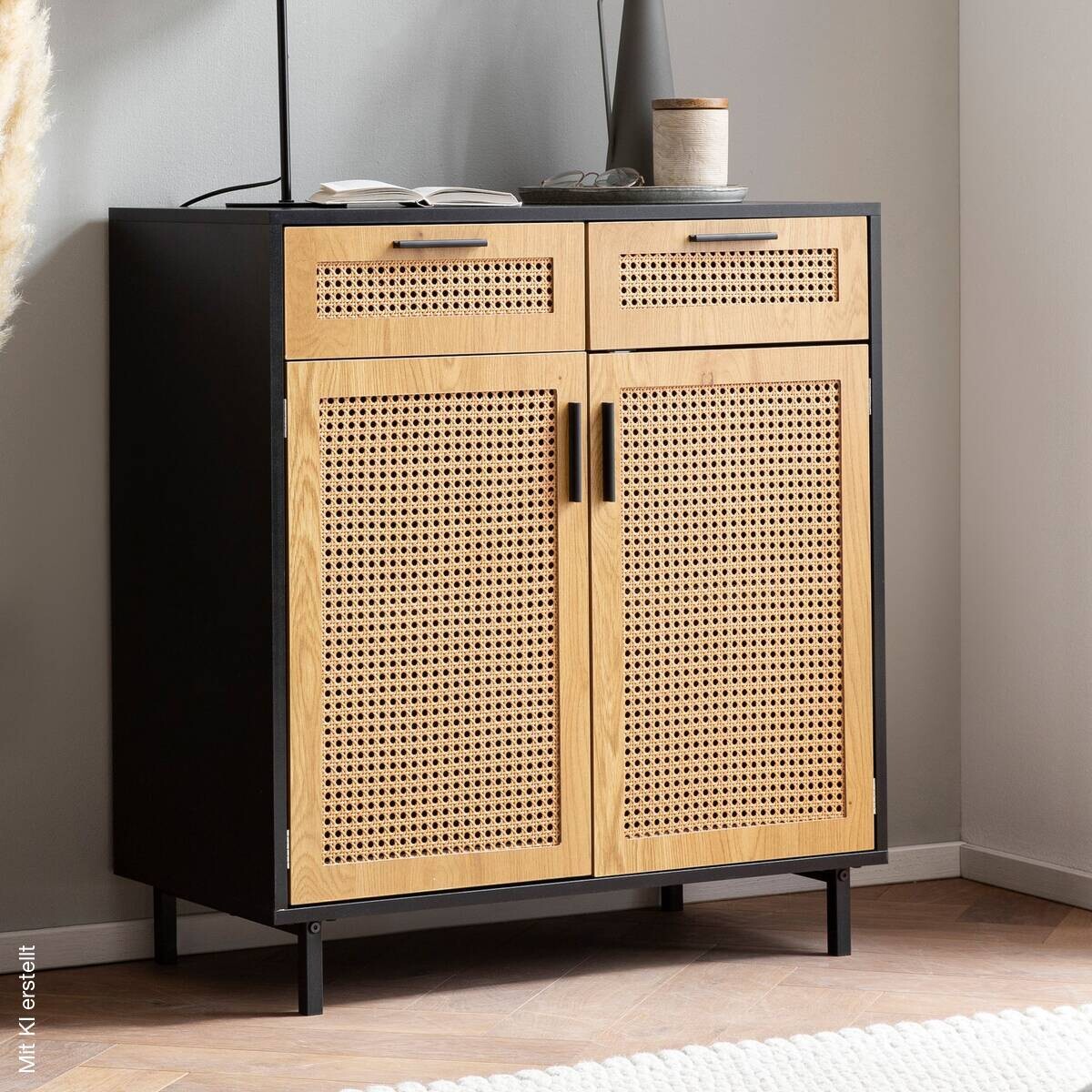 Sideboard schwarz Eiche Optik B/H/T: ca. 80x86,5x40 cm