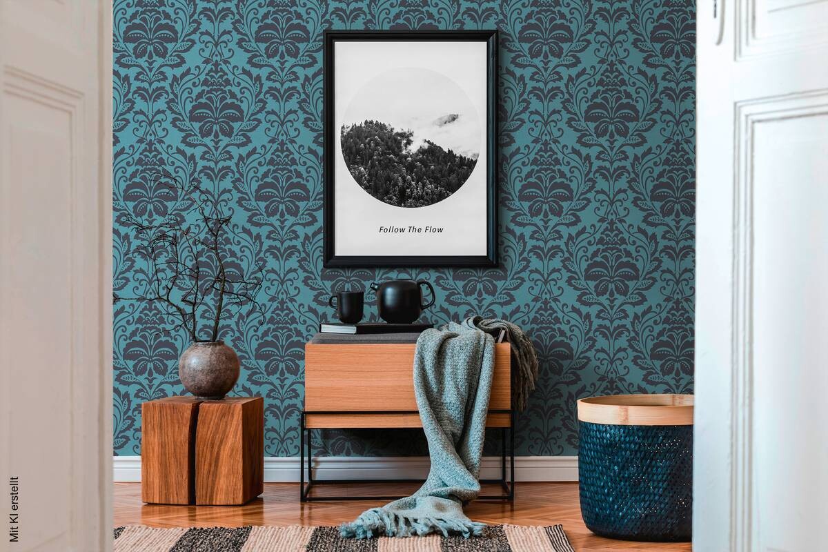 A.S.Creation Vliestapete Attractive Barock türkis grau B/L: ca. 53x1005 cm