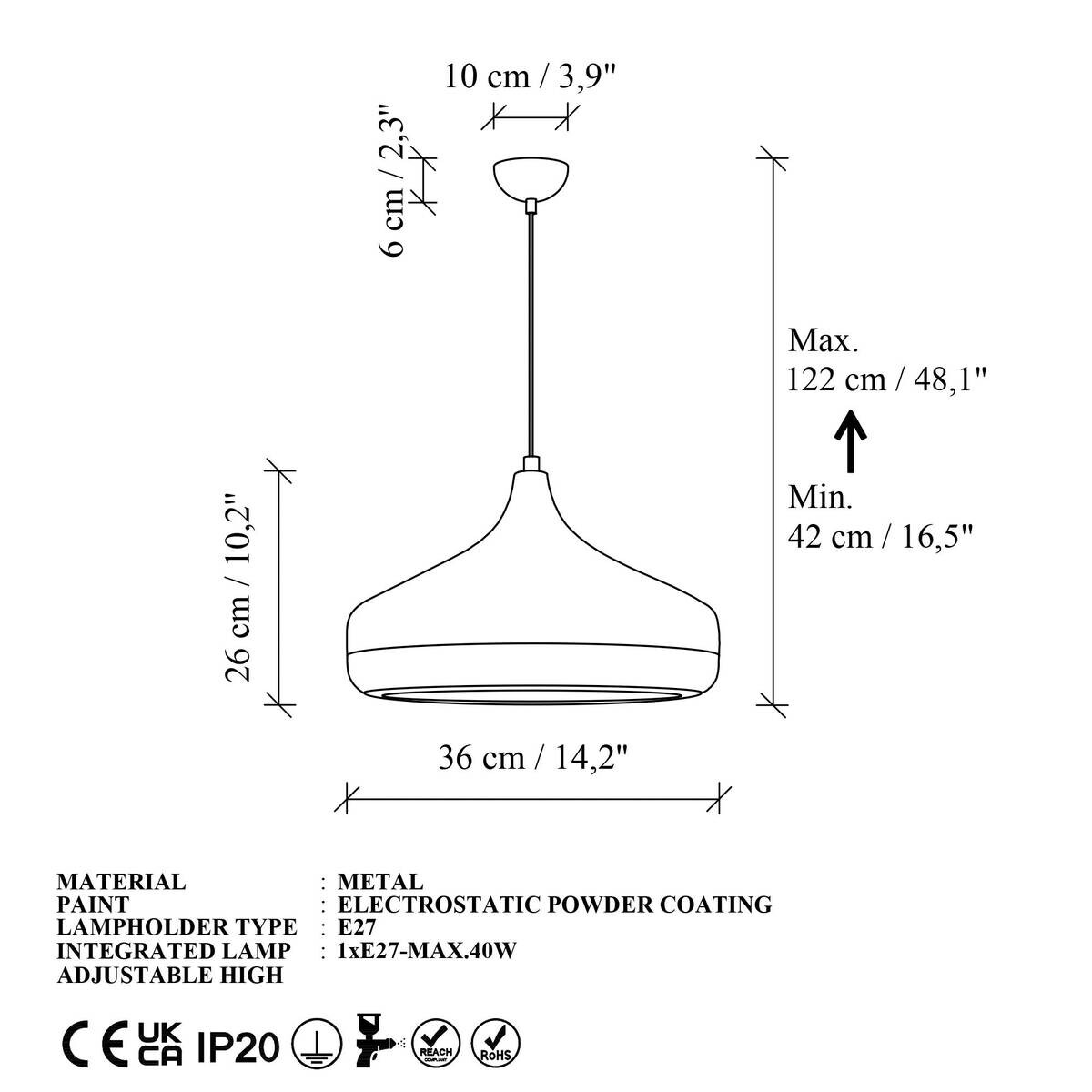 Opviq Pendelleuchte Metall B/H/T: ca. 36x122x36 cm E27 1 Brennstellen