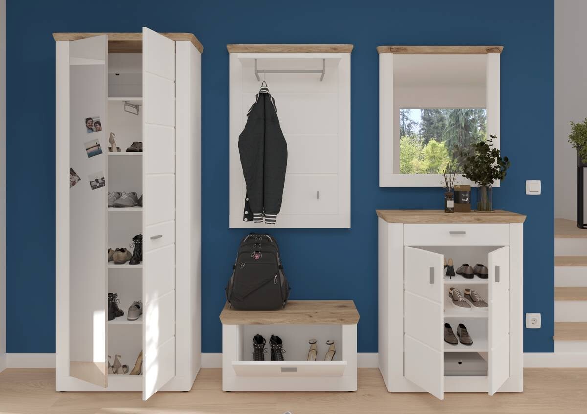 Sitzbank Michigan weiß matt Eiche Viking Nachbildung B/H/T: ca. 79x44x37 cm