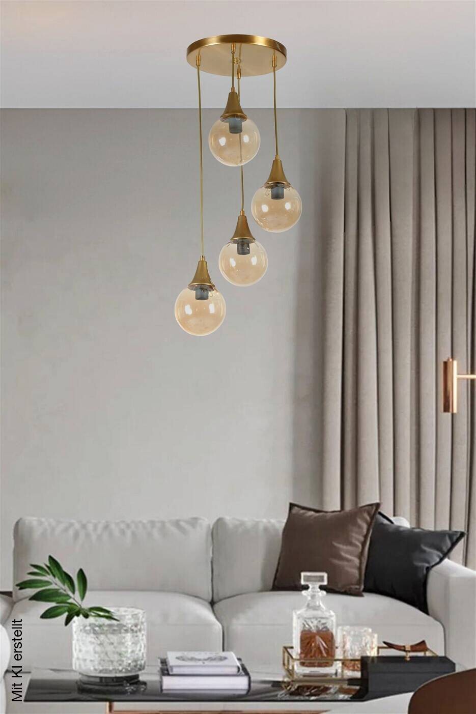 Pendelleuchte gold braun Metall Glas B/H/L/D: ca. 30x70x30x30 cm E27 1 Brennstellen