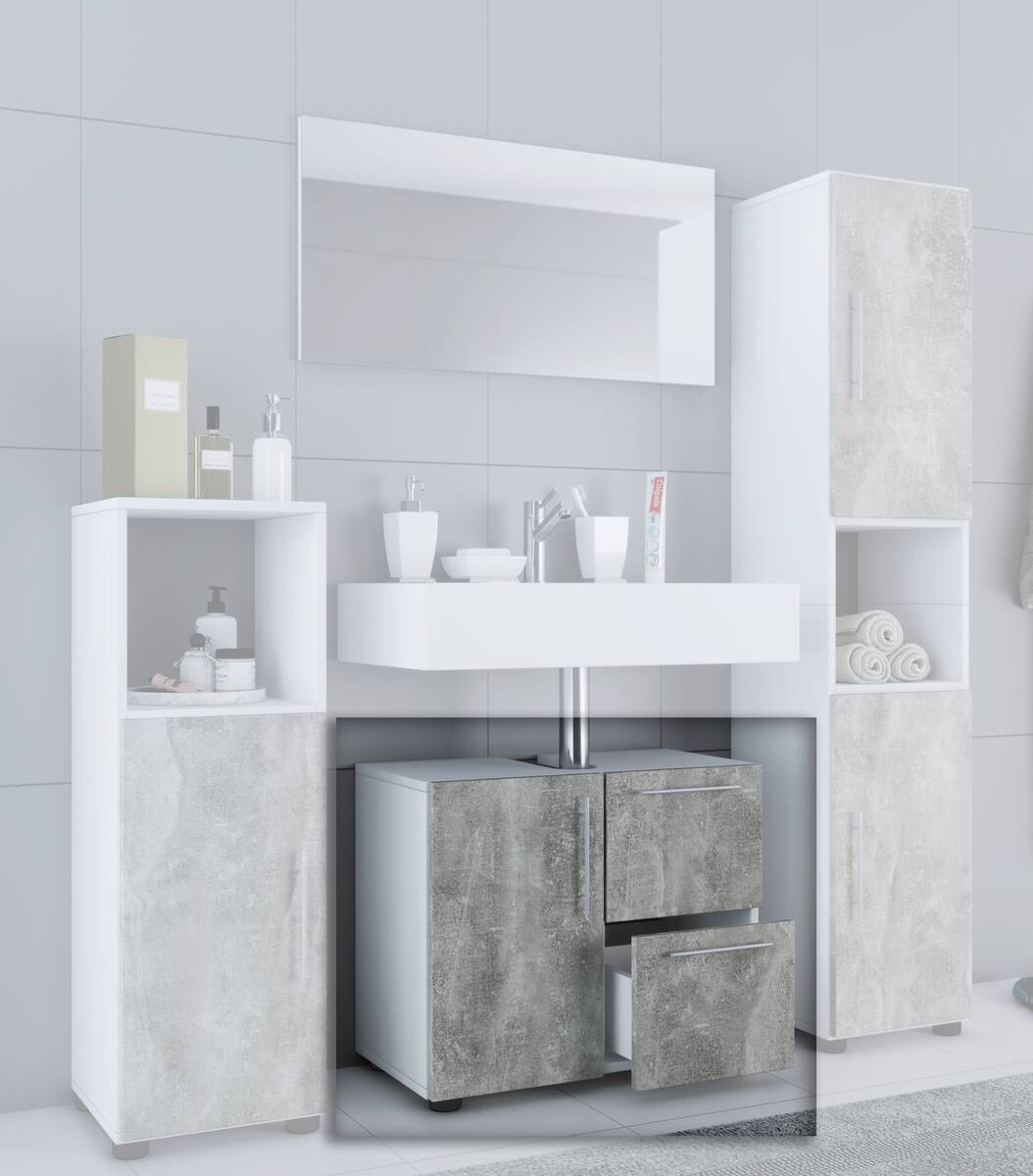 Badunterschrank Flandu Beton Optik weiß B/H/T: ca. 60x51x30 cm