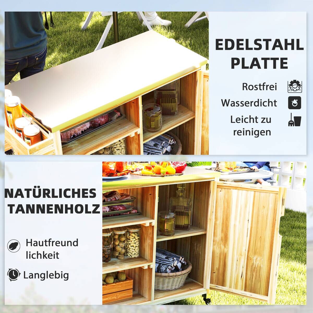 Outsunny Grillwagen Holz B/H/L: ca. 50x91,5x134,5 cm