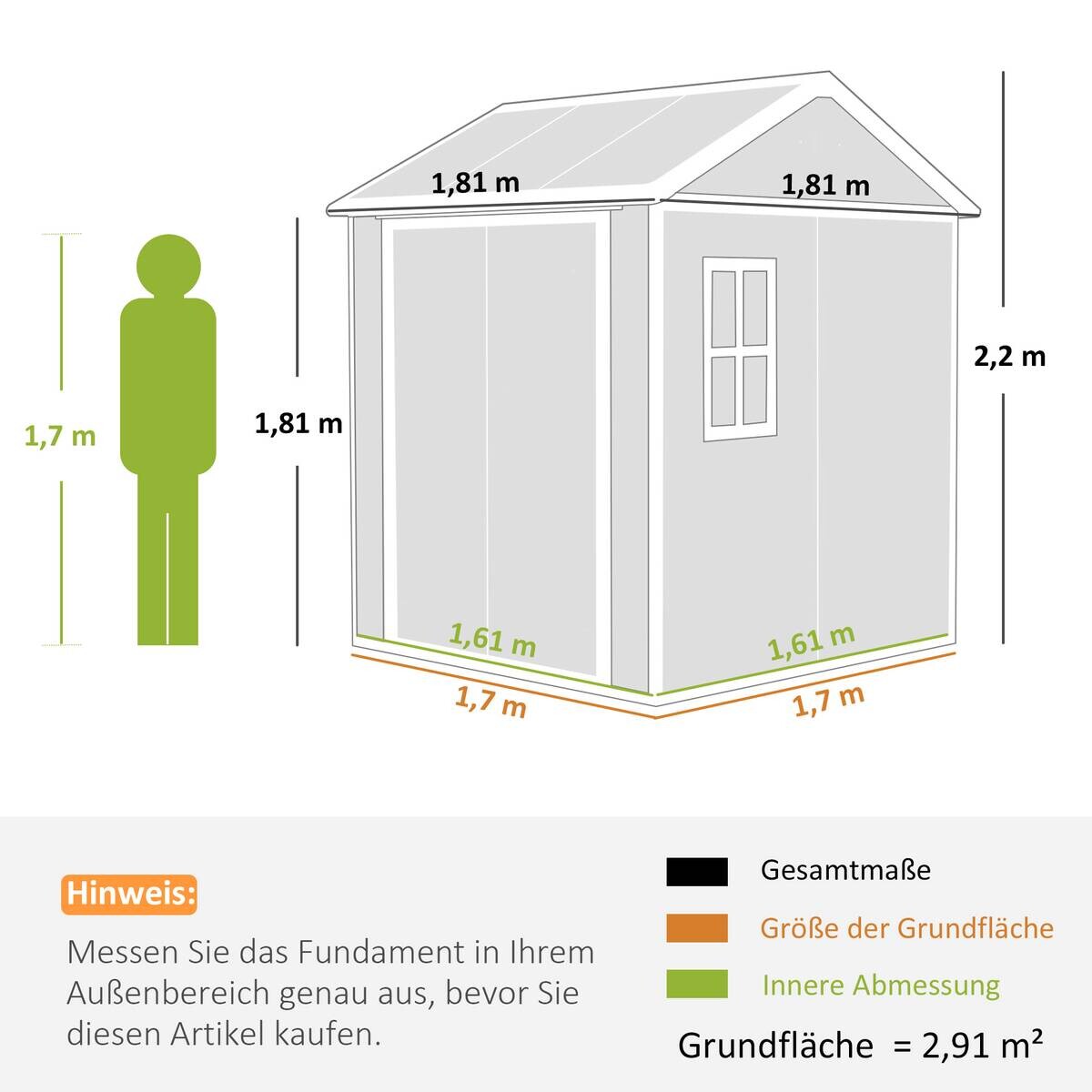 Outsunny Garden Storage Shed grau B/H/L: ca. 181x220x181 cm