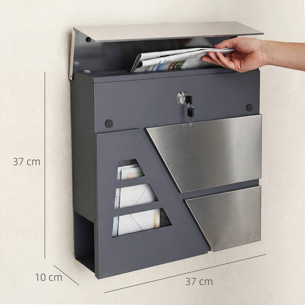 HOMCOM Briefkasten dunkelgrau B/H/T: ca. 37x10x37 cm