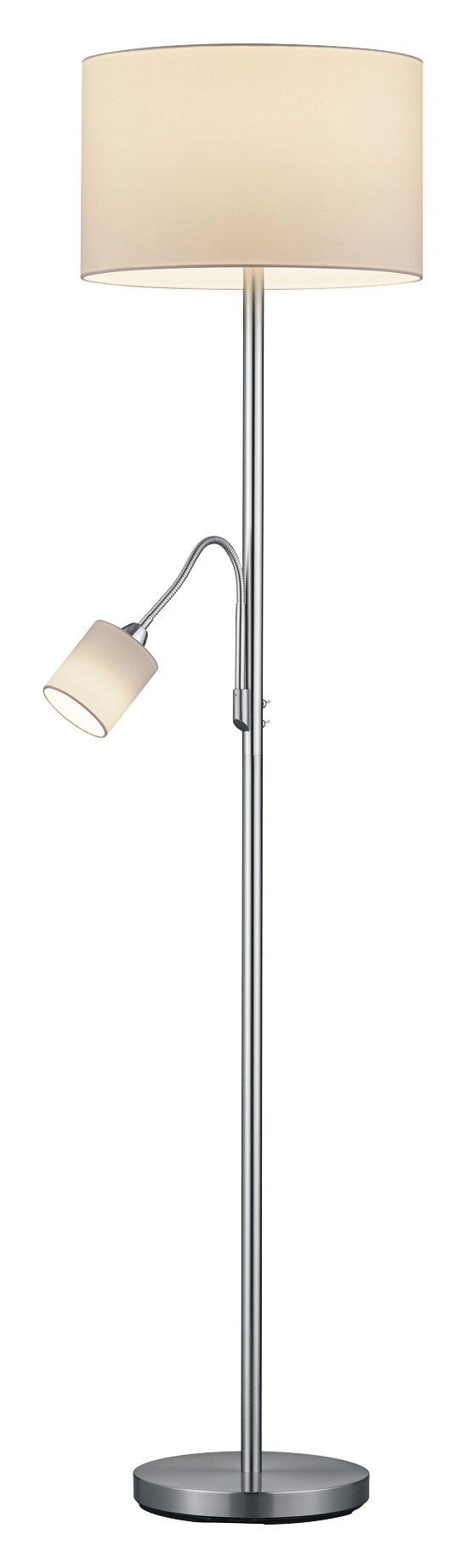 TRIO Stehlampe Hotel nickel matt weiß Metall Stoff H/D: ca. 170x40 cm E27 2 Brennstellen