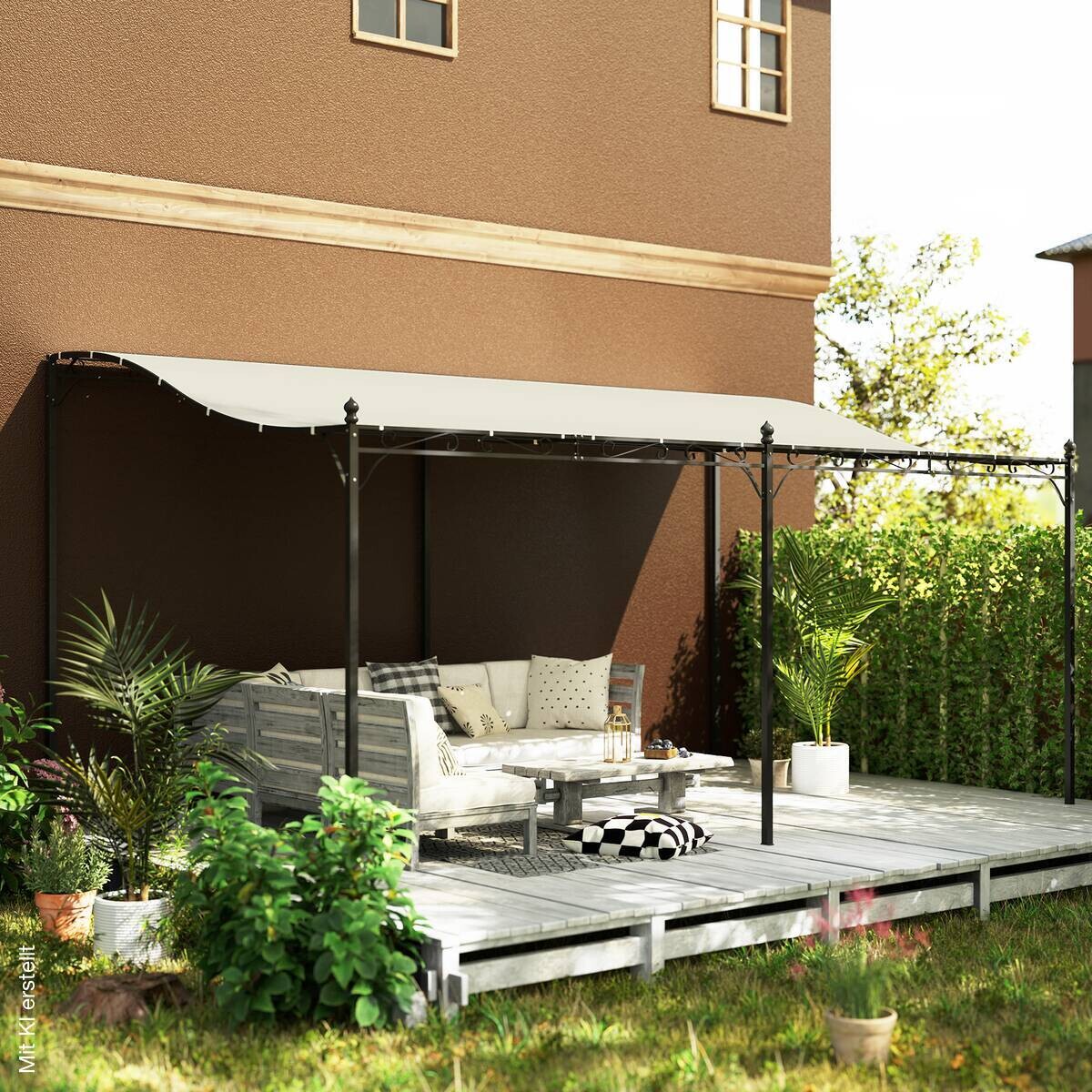Outsunny Anbaupavillon cremeweiß Polyester B/H/L: ca. 298x253x491 cm