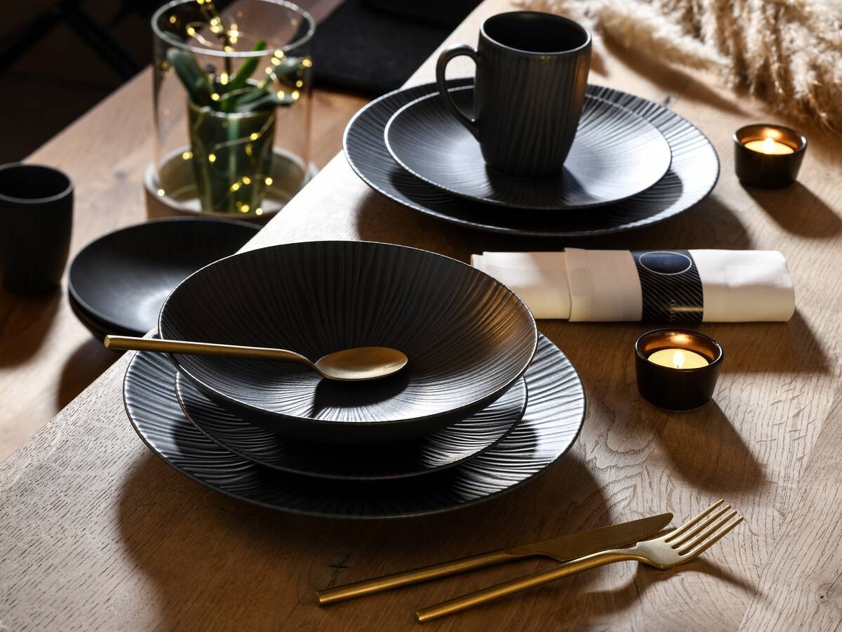 CreaTable Kombiservice Vesuvio Black schwarz Steinzeug 16 tlg.