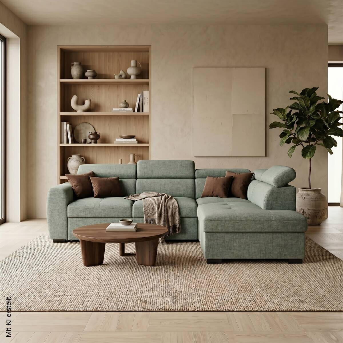 Ecksofa mit Bettfunktion salbei Webstoff B/H/T: ca. 245x184x87 cm