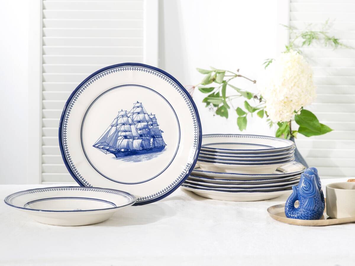 CreaTable Tafelservice Segelschiff blau Steingut 12 tlg.
