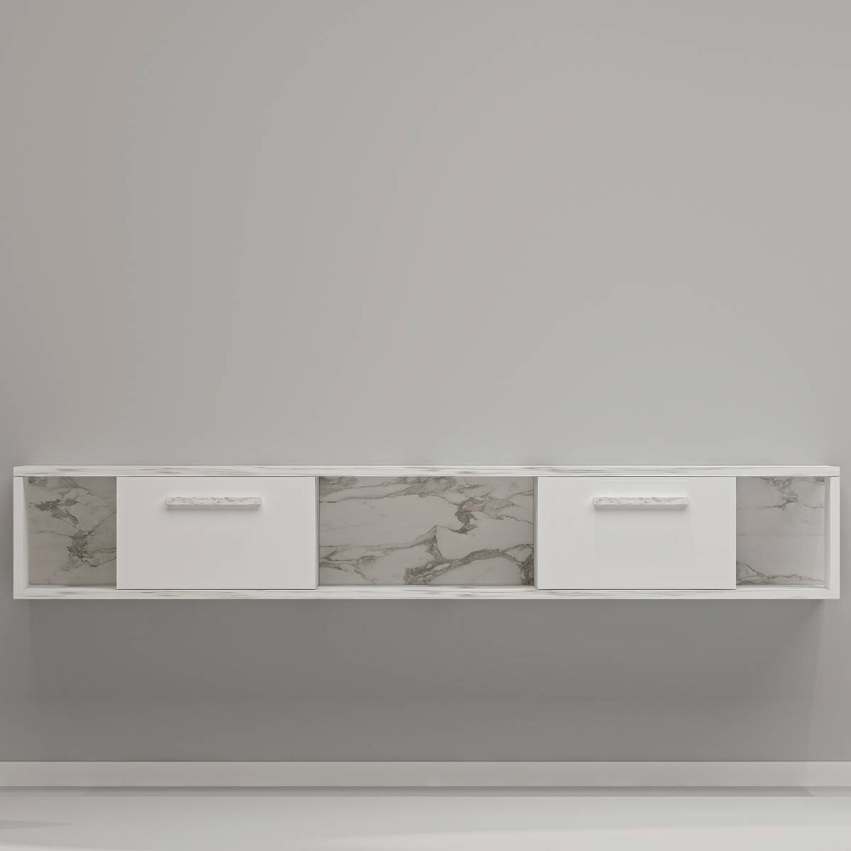 TV-Lowboard Aldora weiß Marmoroptik B/H/T: ca. 160x30x30 cm