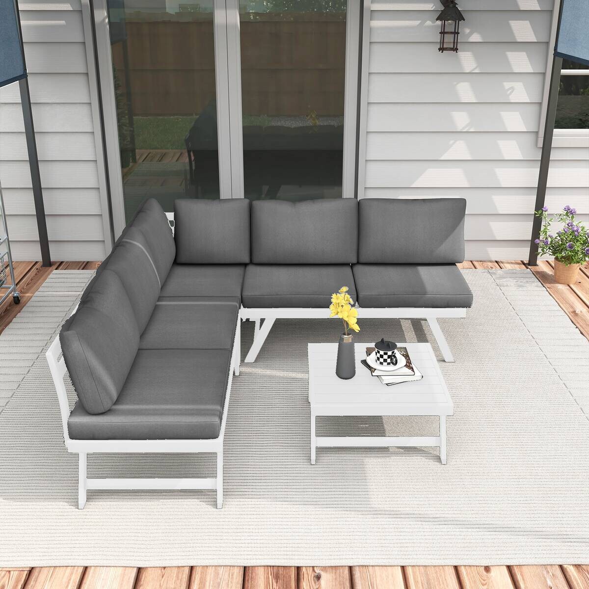 Outsunny Sitzgruppe grau Edelstahl B/H/L: ca. 61x115x65 cm