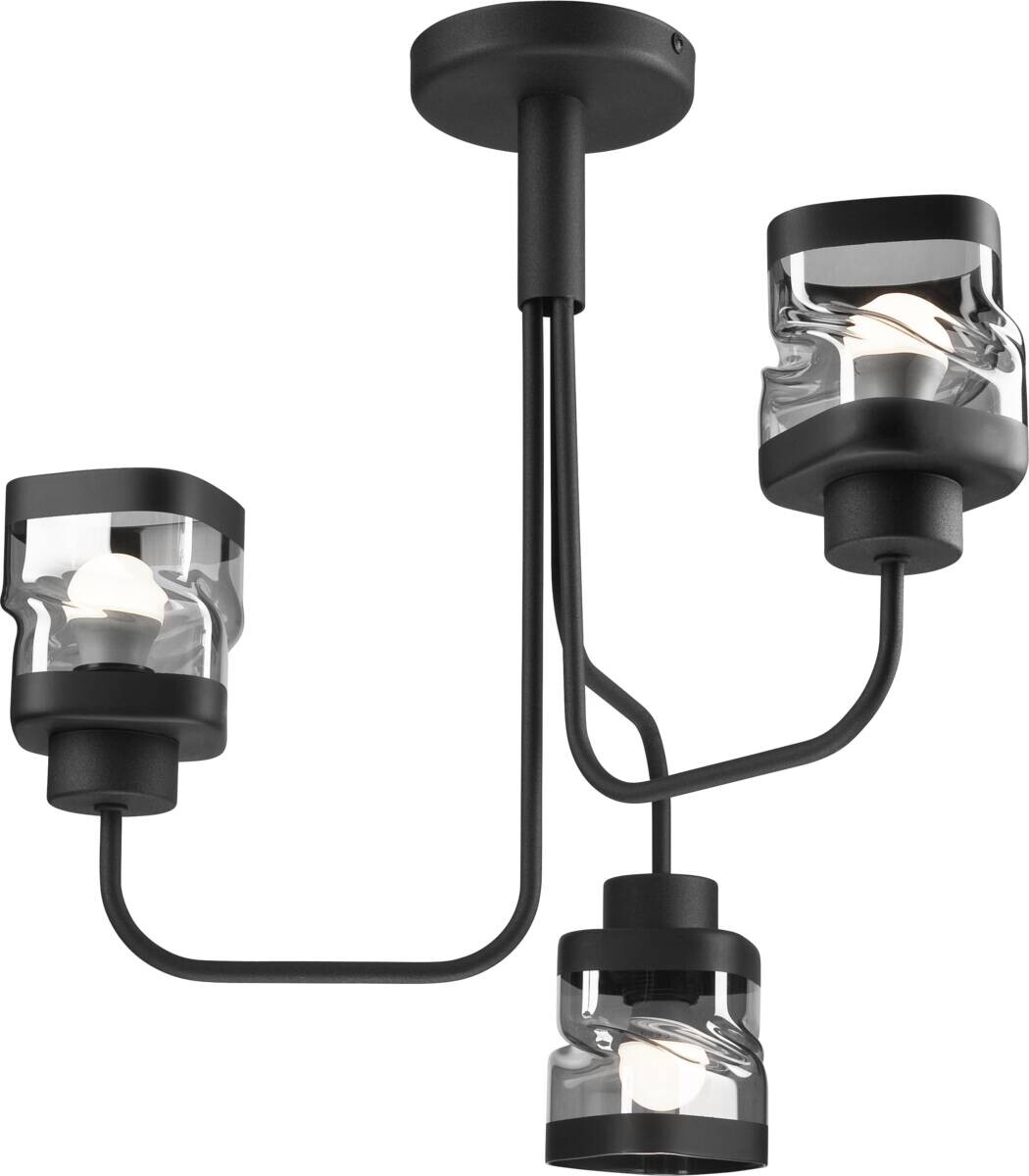 Lamkur Kronleuchter schwarz Stahl Glas B/H/L: ca. 44x40x40 cm E27 3 Brennstellen