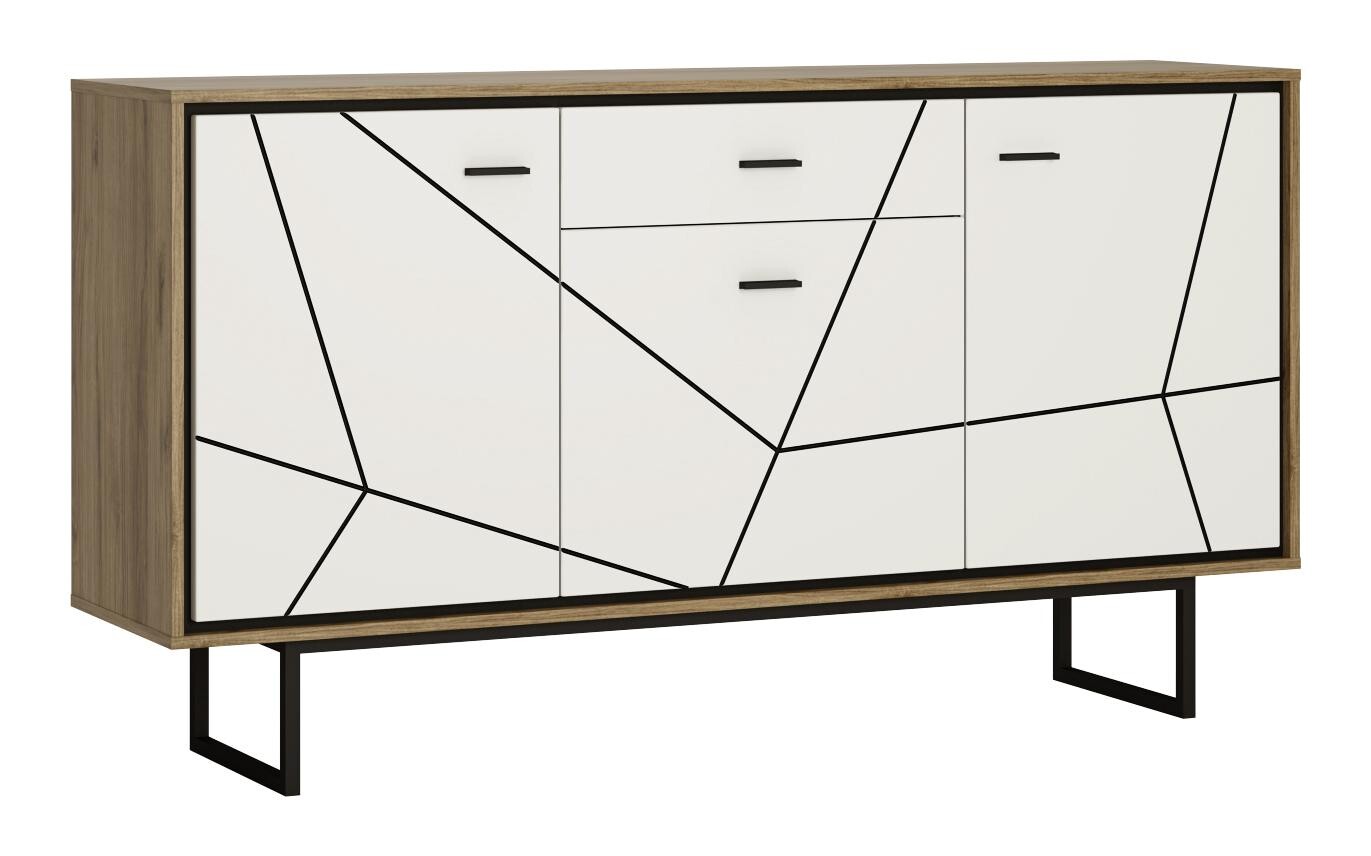 Sideboard Brolo Eiche Cleveland Nachbildung weiß Hochglanz schwarz B/H/T: ca. 167x90x40 cm