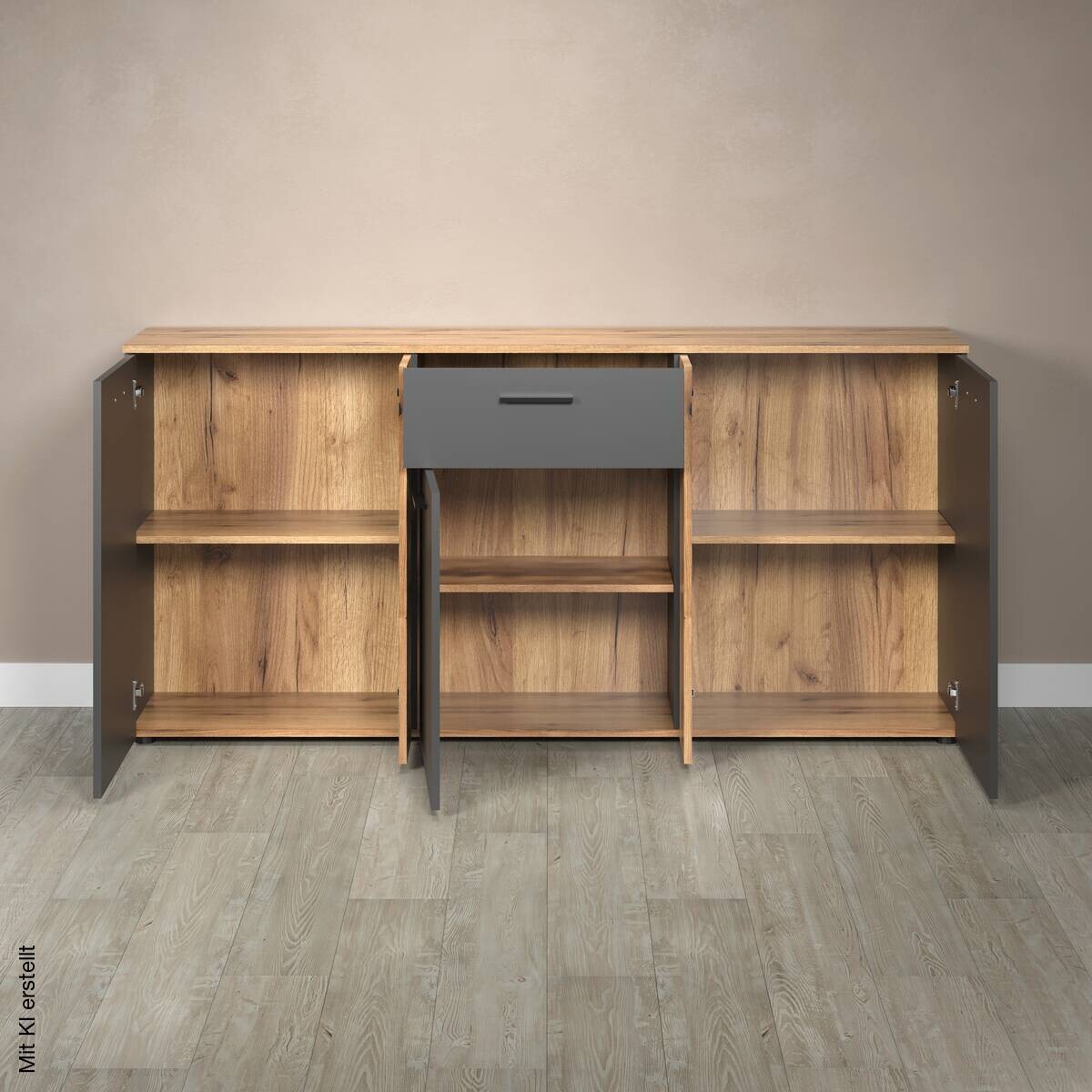Kommode Esteban anthrazit Eiche Evoke Coast Nachbildung B/H/T: ca. 181x86x38 cm