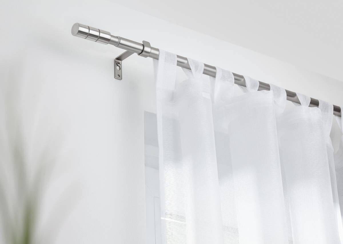 LICHTBLICK Gardinenstange Zylinder Edelstahloptik Metall D: ca. 2 cm ausziehbar von ca. 130 bis 240 cm 1.0 Läufe