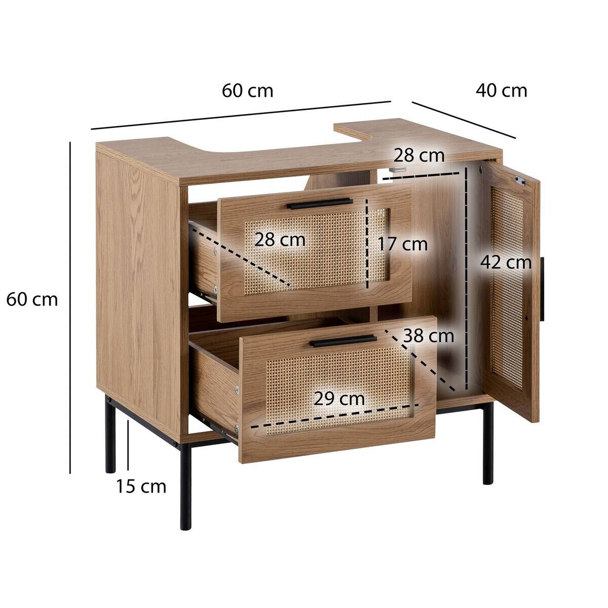 Waschbeckenunterschrank Eiche natur Optik B/H/T: ca. 60x60x40 cm