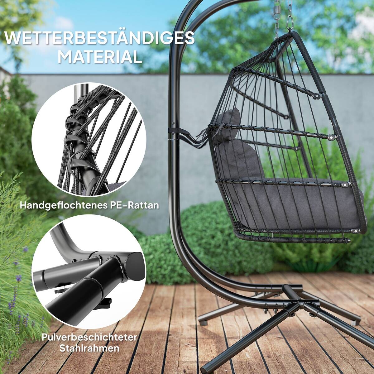 Outsunny Rattan Hängesessel dunkelgrau Polyethylen B/H/L: ca. 100x185x170 cm