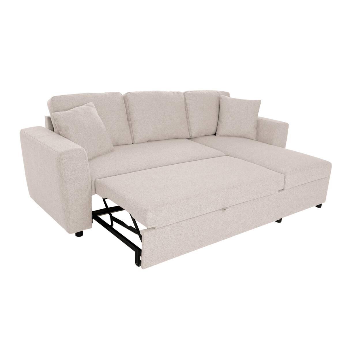 Ecksofa mit Bettfunktion und Bettkasten beige Webstoff B/H/T: ca. 234x86x144 cm