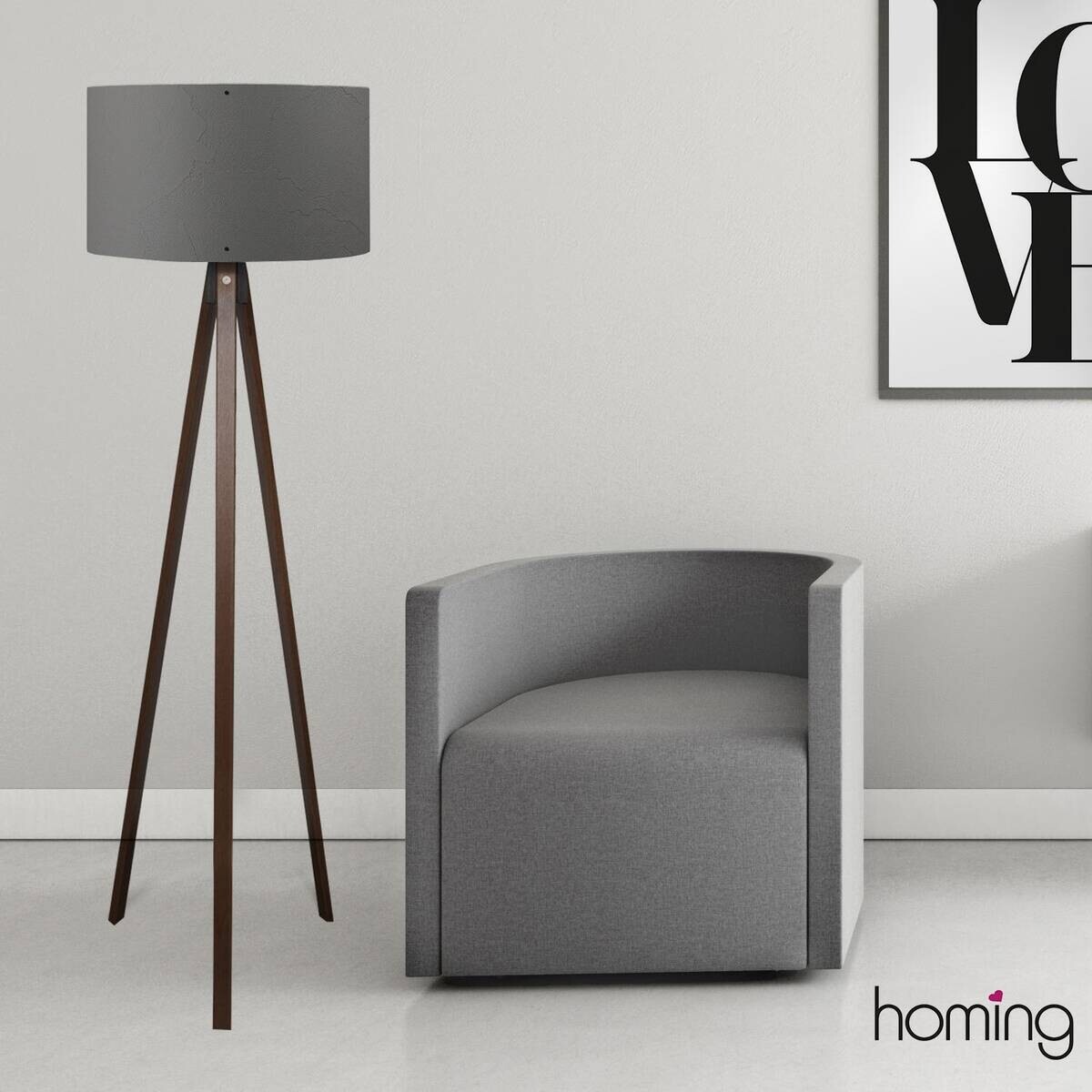 Opviq Stehleuchte grau MDF PVC B/H/T/L/D: ca. 38x140x38x38x38 cm E27 1 Brennstellen