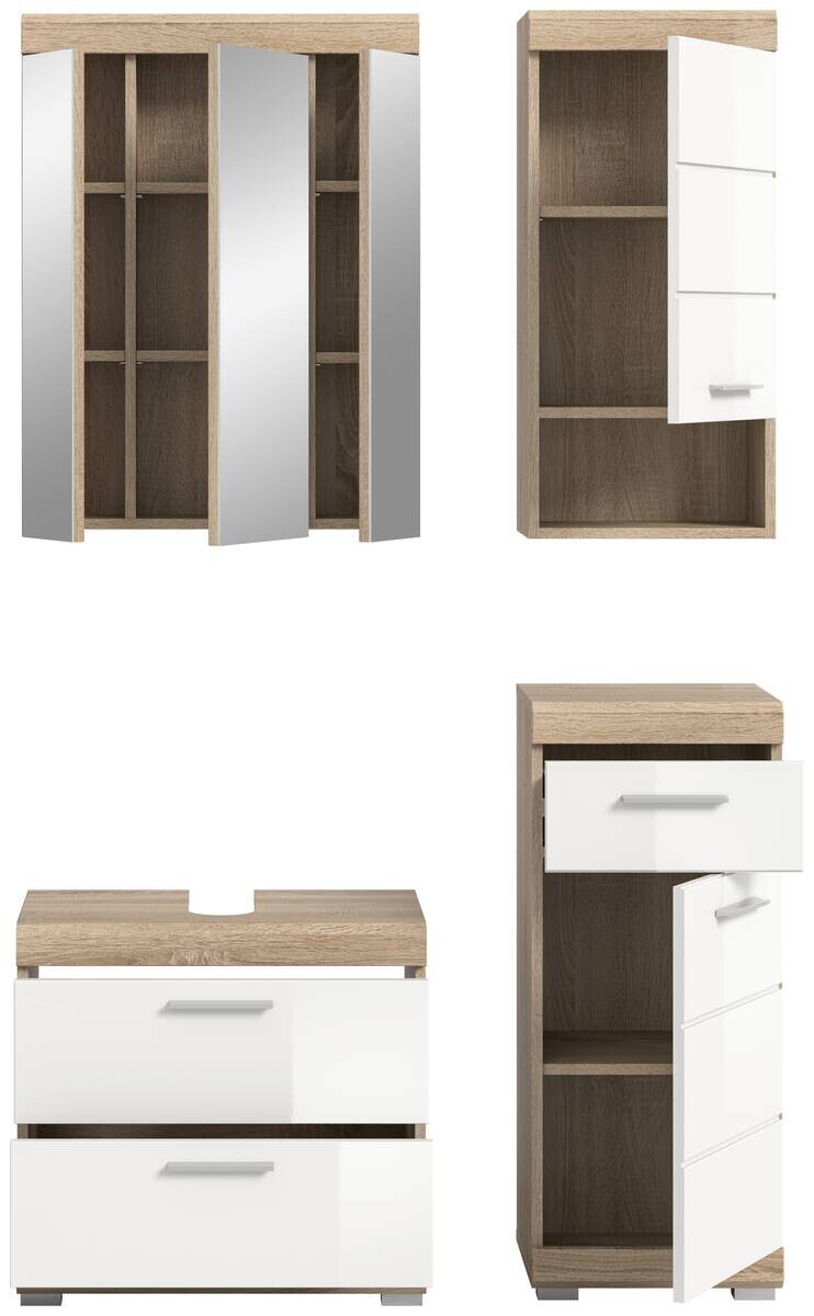 Badezimmer-Set Lambada Eiche Sonoma Nachbildung weiß Hochglanz B/H/T: ca. 112x191x37 cm