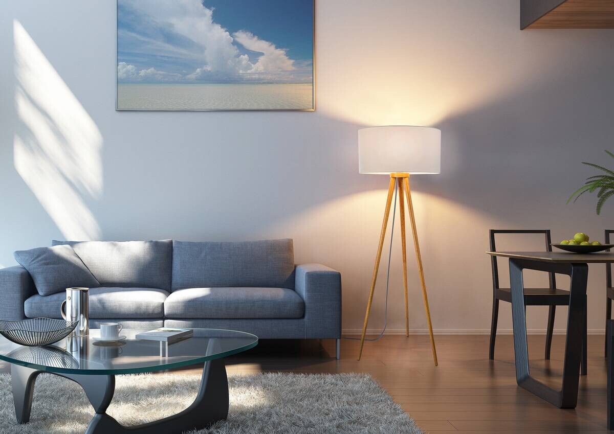 Nowa Stehlampe 40120107 braun weiß Holz H/D: ca. 150x50 cm E27 1 Brennstellen