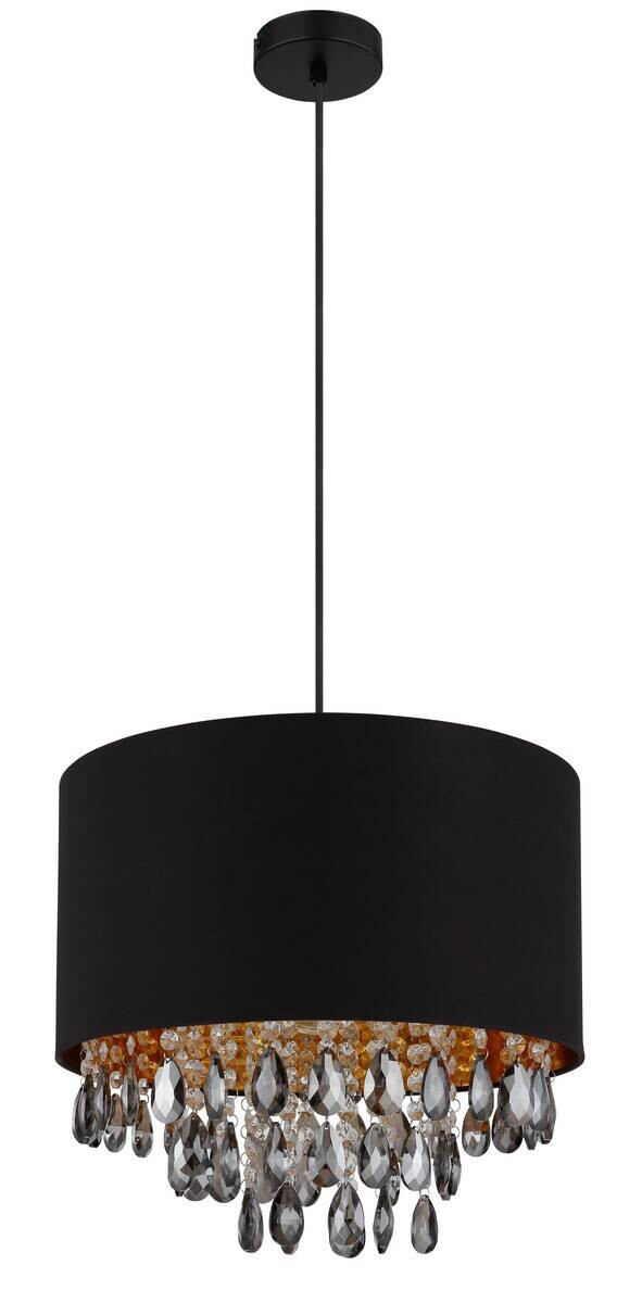 GLOBO Pendelleuchte COLETTA 15776H gold schwarz mattschwarz Kunststoff Metall Textil H/D: ca. 120x40 cm E27 1 Brennstellen