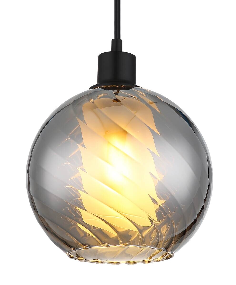 GLOBO Pendelleuchte schwarz Rauch Glas Metall H/D: ca. 120x20 cm E27 1 Brennstellen
