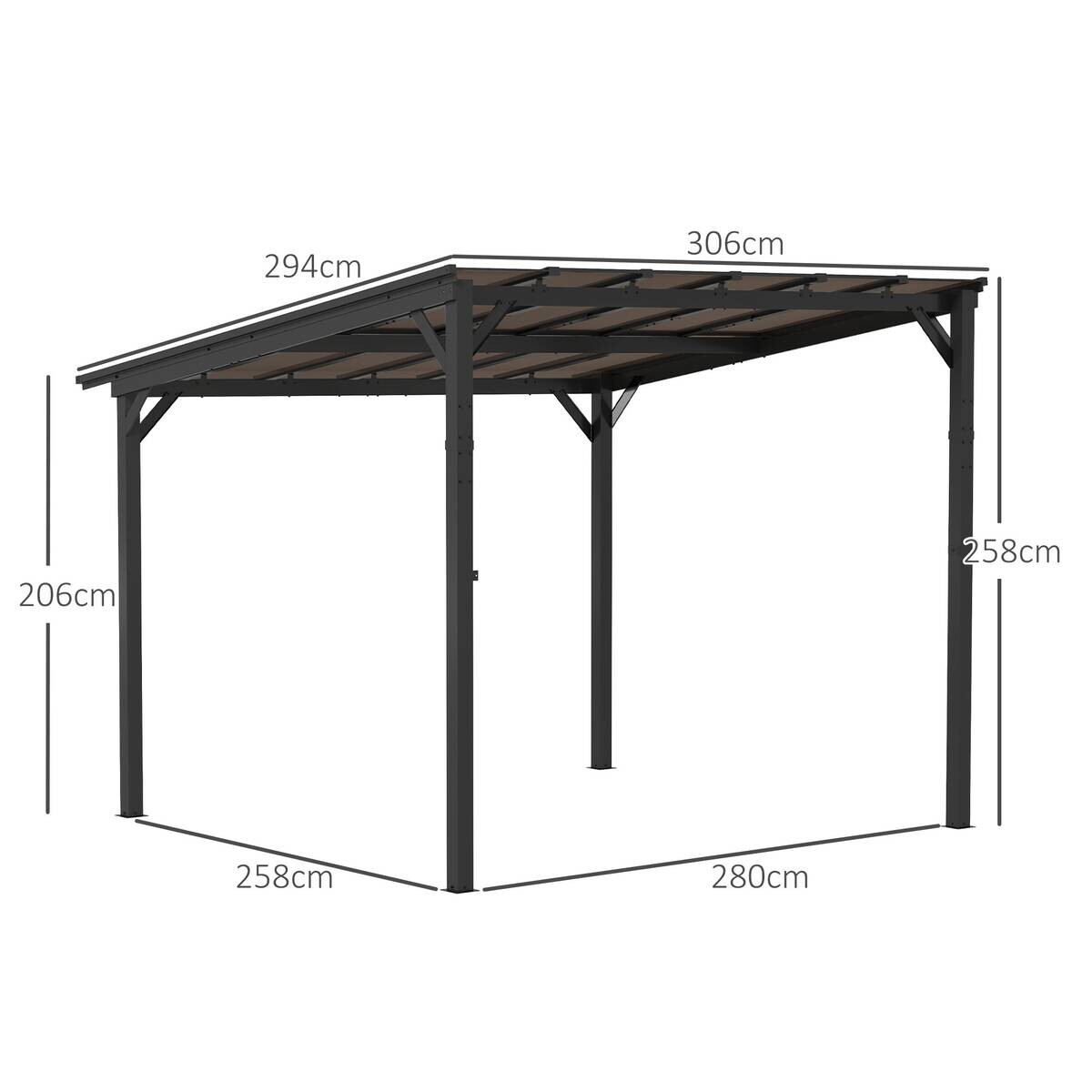 Outsunny Pergola dunkelgrau Metall B/H/L: ca. 294x258x306 cm