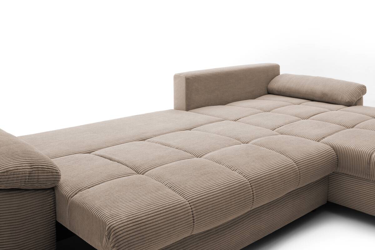 Ecksofa mit Bettfunktion und Bettkasten taupe Microfaser B/H/T: ca. 323x88x211 cm