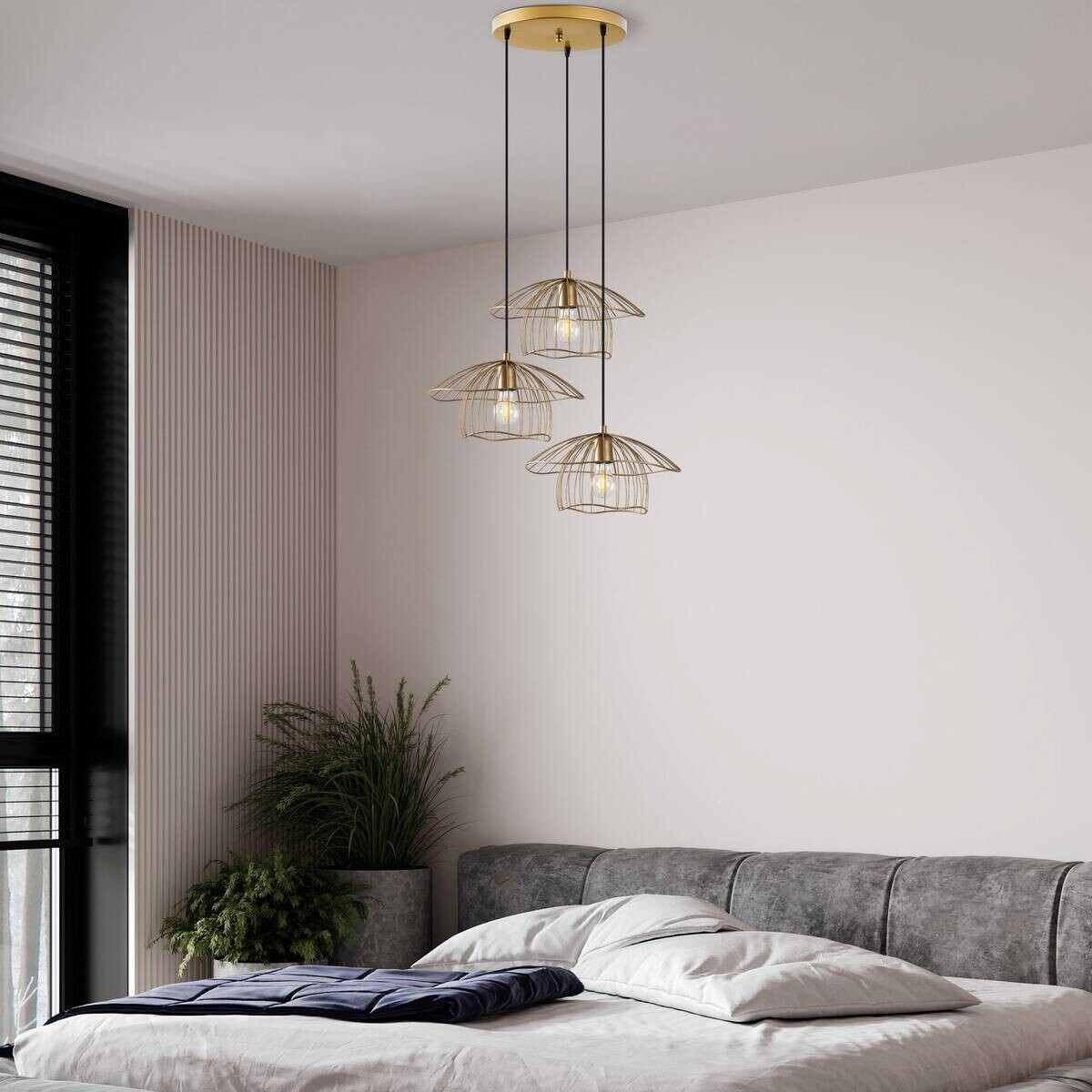 Opviq Pendelleuchte Mantar gold B/H/T/L/D: ca. 68x110x68x68x68 cm E27 3 Brennstellen