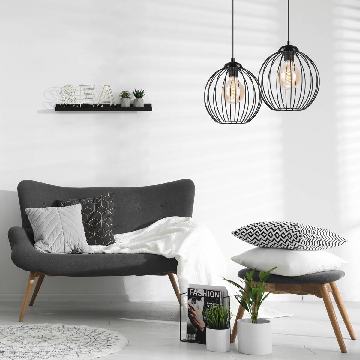 Lamkur Pendelleuchte ZOYA 45405 schwarz Stahl H/L: ca. 55x100 cm E27 2 Brennstellen