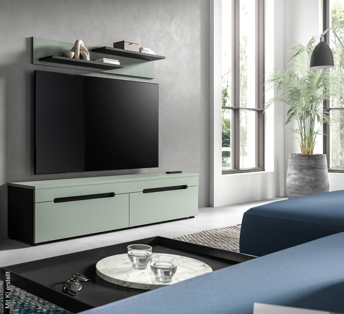 TV-Lowboard Canu grün basaltgrau Nachbildung B/H/T: ca. 170x38x33 cm