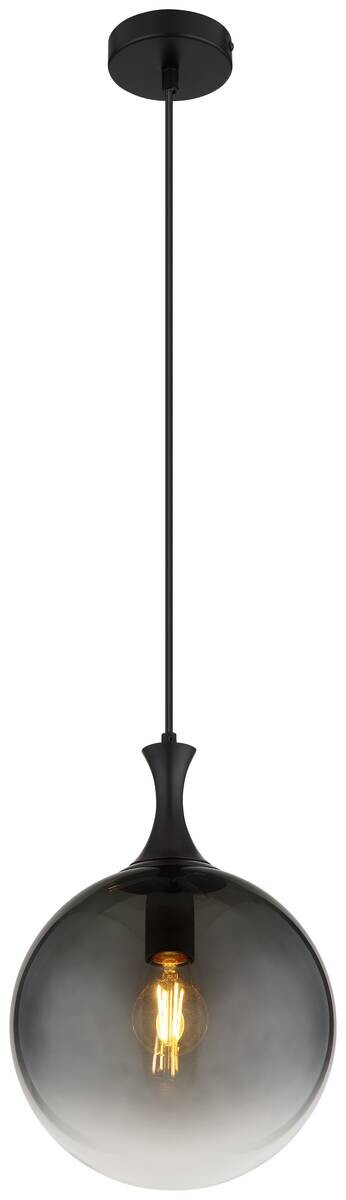 GLOBO Pendelleuchte Rauch mattschwarz Metall Glas H/D: ca. 141x25 cm E27 1 Brennstellen