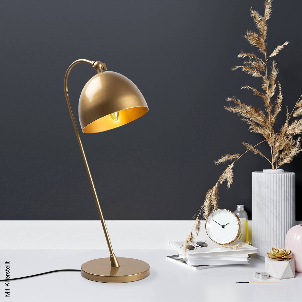 Opviq Tischleuchte gold Metall B/H/L: ca. 26x54x18 cm E14 1 Brennstellen