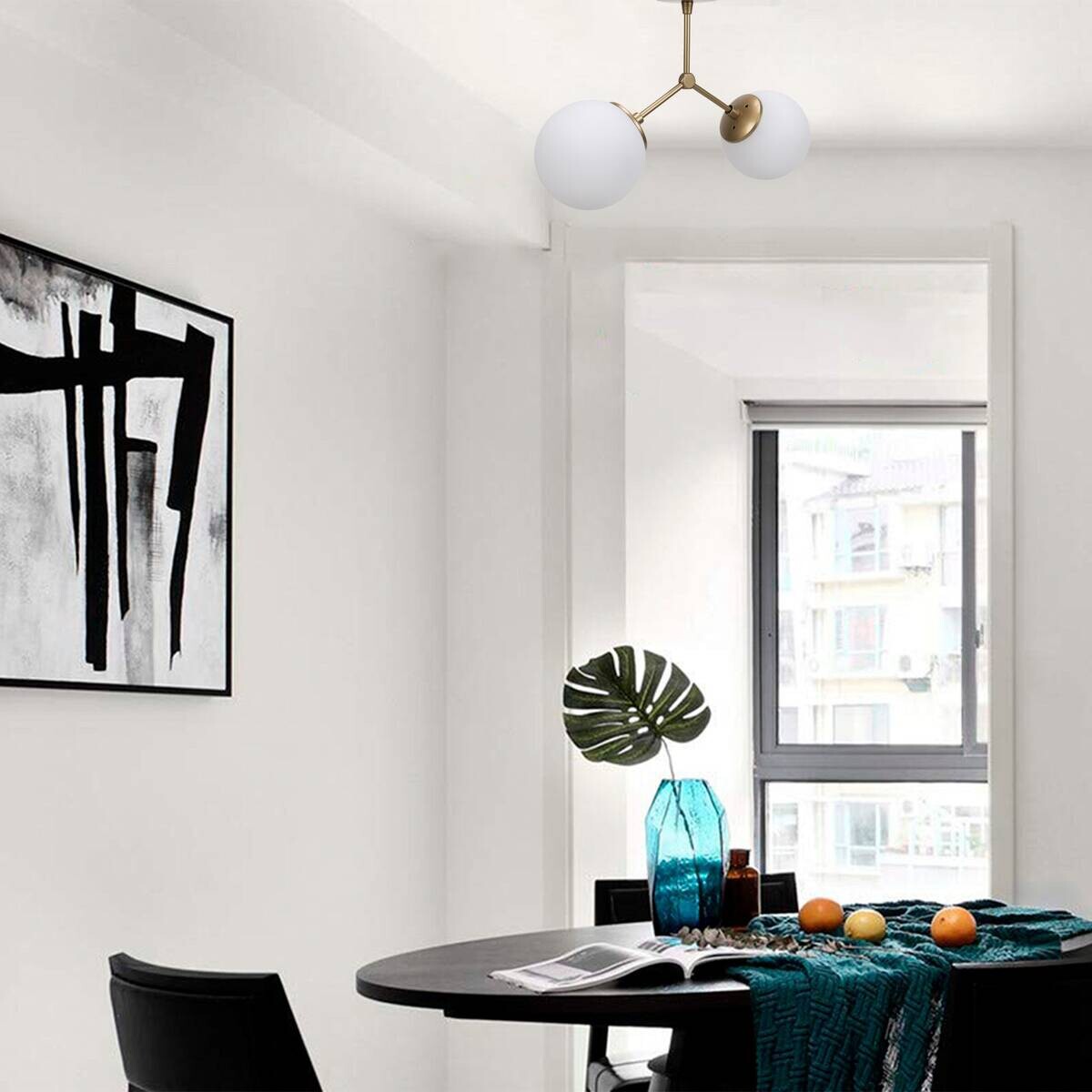 Opviq Deckenleuchte Damar gelb weiß Metall Glas B/H/T/L/D: ca. 15x28x15x44x15 cm E27 2 Brennstellen