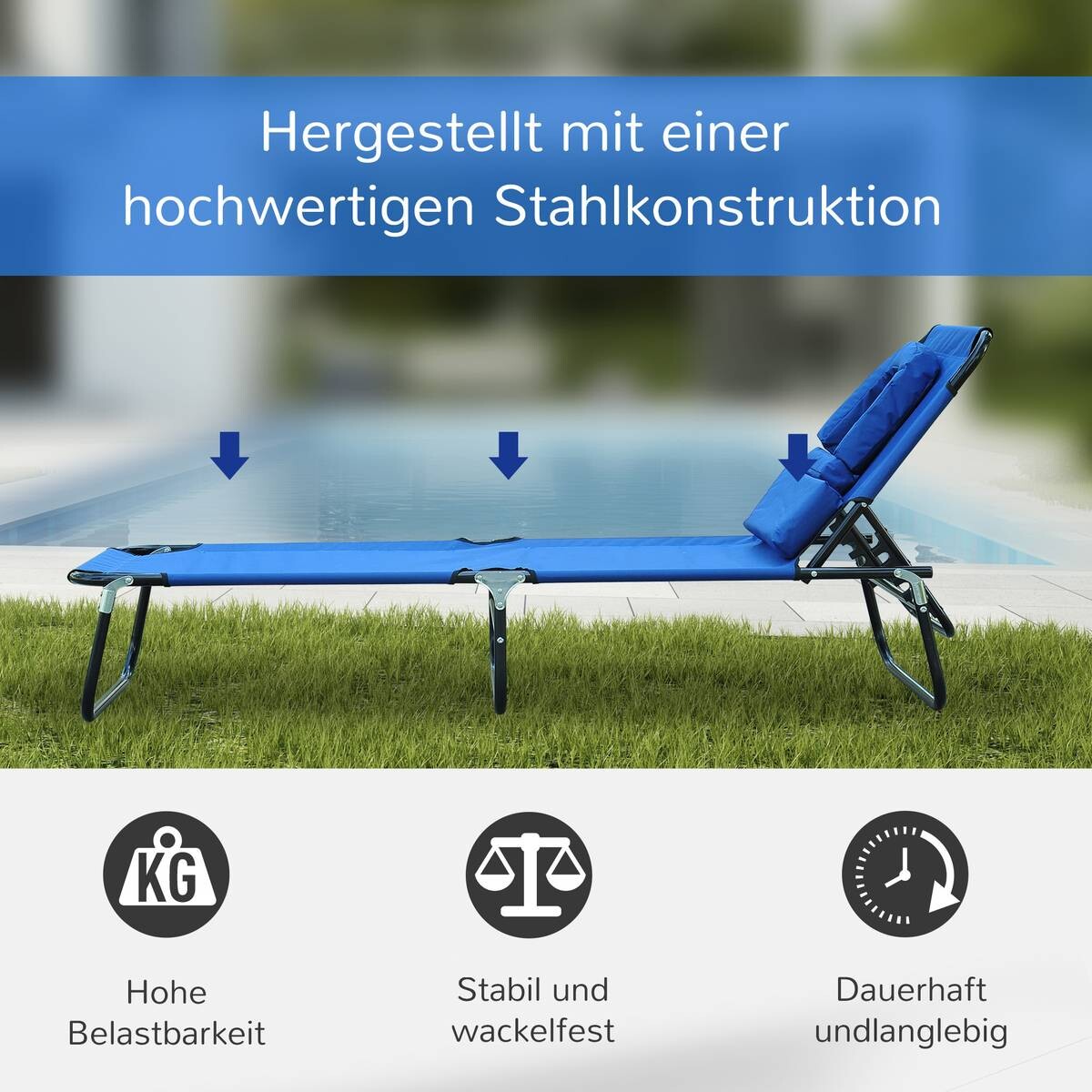 Outsunny Sonnenliege blau Stoff B/H/L: ca. 56x28x190 cm