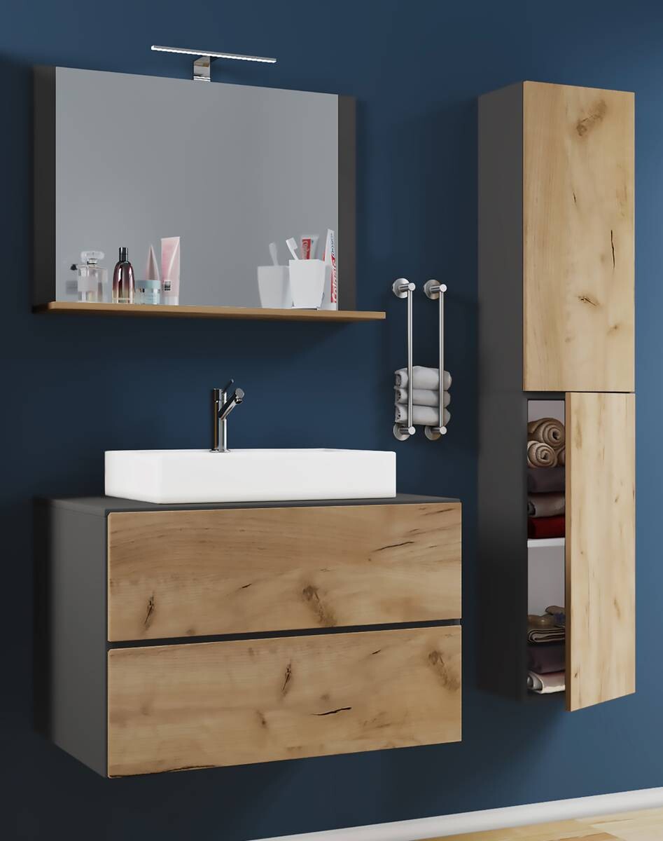 Waschplatz 4tlg-Lendas anthrazit Eiche Honig Nachbildung weiß B/H/T: ca. 60x52x52 cm