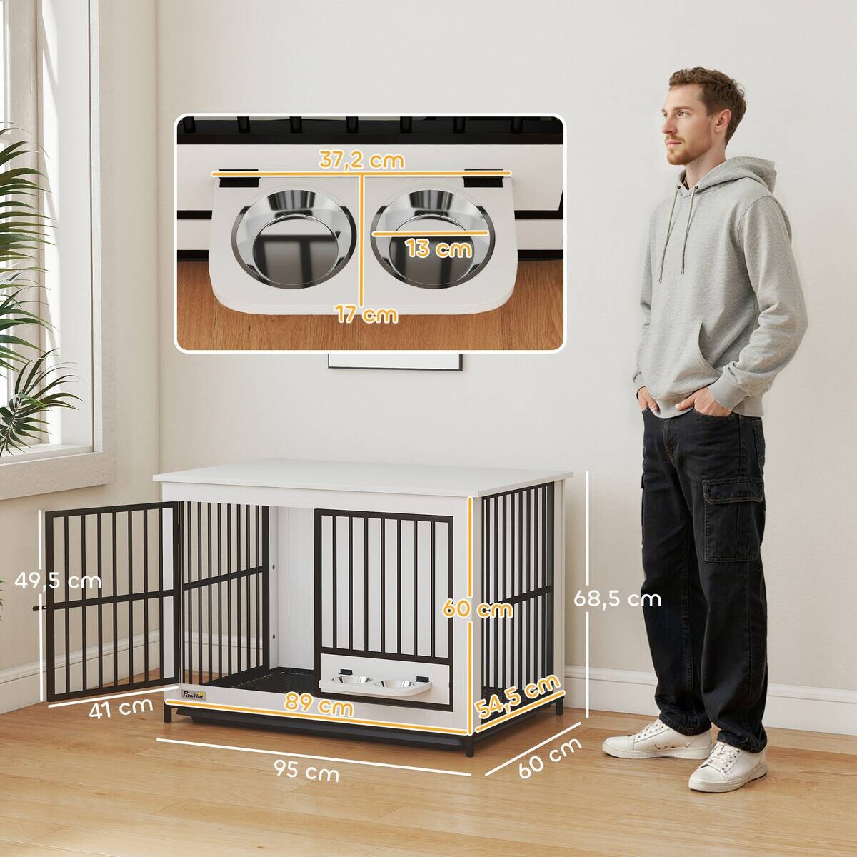 PawHut Hundetreppe weiß Metall B/H/L: ca. 60x68,5x95 cm