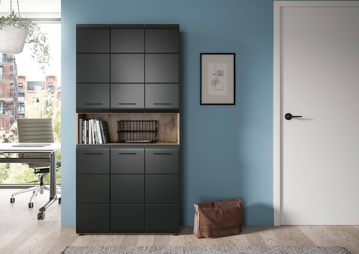 Mehrzweckschrank Ice Nox Oak Nachbildung schwarz matt B/H/T: ca. 90x185x30 cm