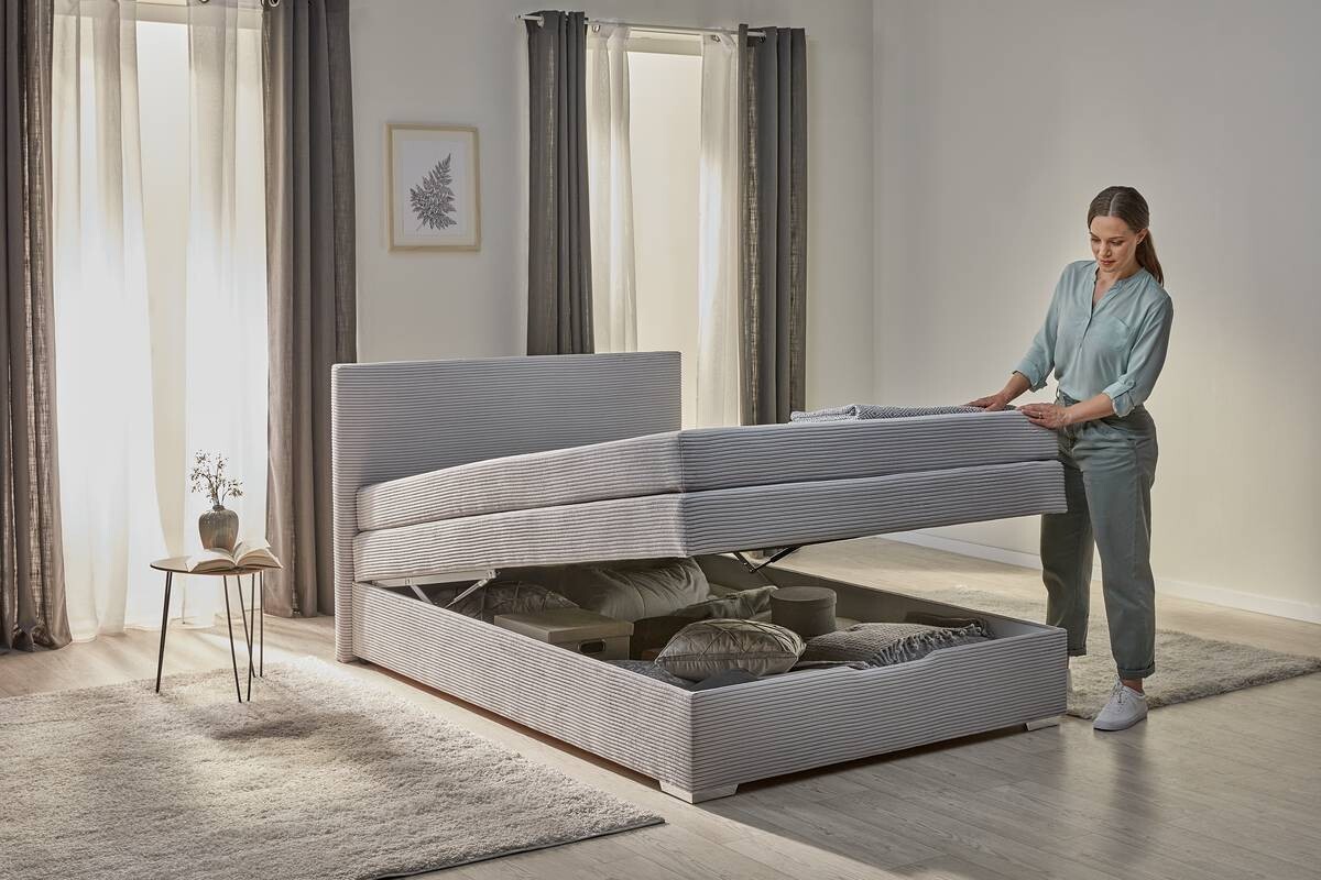 Boxspringbett Porto grau Liegefläche B/L: ca. 140x200 cm
