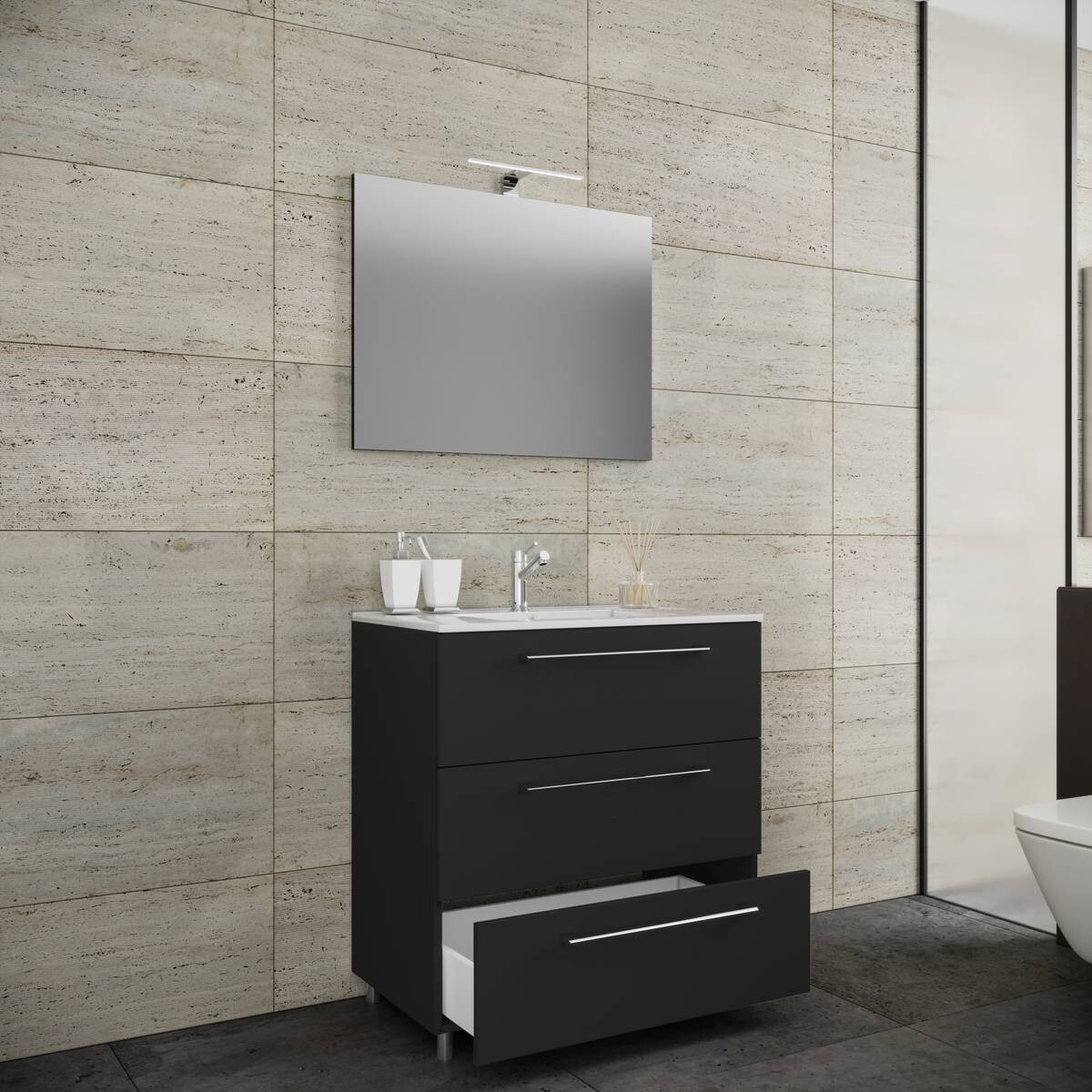 Waschplatz 3tlg-Schubo schwarz B/H/T: ca. 60x86x46 cm