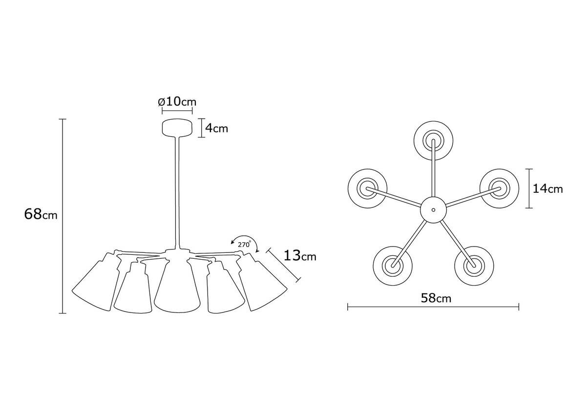 Opviq Pendelleuchte mehrfarbig Metall B/H/T/L/D: ca. 58x68x58x58x58 cm E27 5 Brennstellen