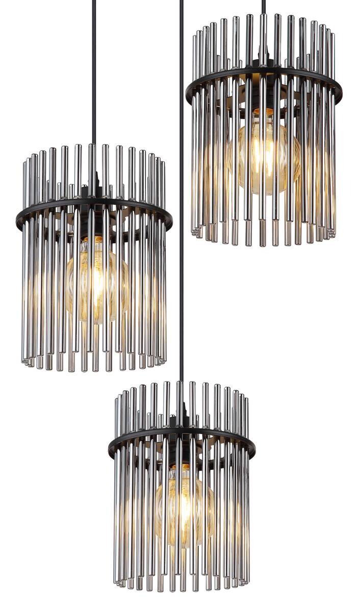 GLOBO Pendelleuchte schwarz Metall H/D: ca. 140x47 cm E27 3 Brennstellen
