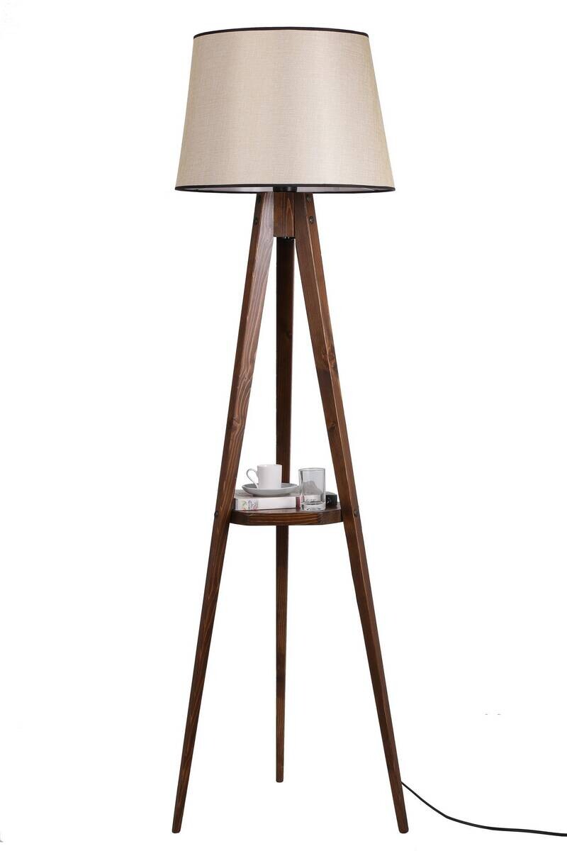 Stehleuchte nussbaum Stoff B/H/L/D: ca. 45x160x45x45 cm E27 1 Brennstellen