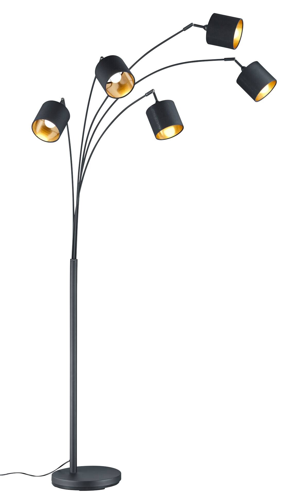 Reality Stehlampe Tommy schwarz gold Metall H: ca. 200 cm E14 5 Brennstellen
